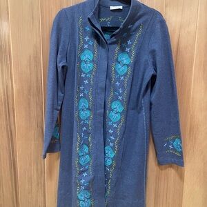 Embroidered Navy coat with Teal Floral Detail
